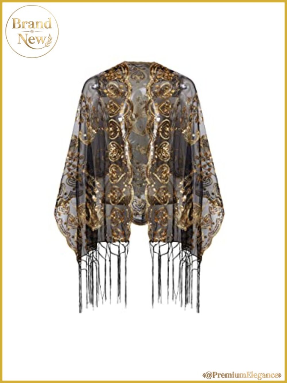 Sequin Fringed Evening Shawl Wrap for Gatsby Party